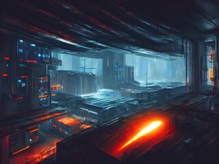 Sci-fi Interior spaceship of the future. Illustration, concept art.