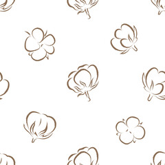 Vector image. Seamless pattern. Cotton bloom. Cotton