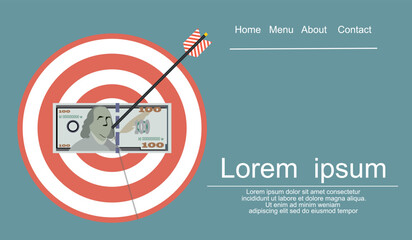 Aim with Money in the Center. Arrow In Target Money Financial Growth Colorful Icon Flat Vector Illustration