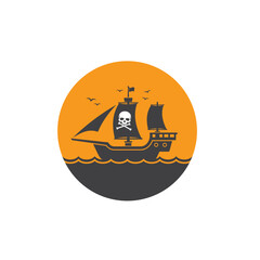 illustration of pirate ship, vector art.