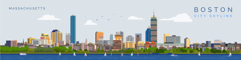 Boston skyline with color buildings vector illustration. Business travel and tourism. Image for presentation banner and web site.
