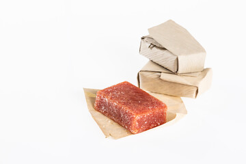 Guava Paste Wrapped in Bijao Leaf; Photo On White Background