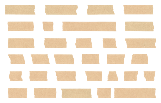 Collection of adhesive tape pieces on transparent background