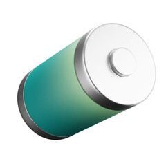 3D cartoon user interface illustration of a battery or charging  icon on an isolated background. With studio lighting and a gradient colourful texture. 3D rendering