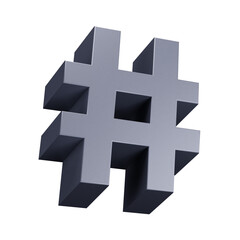 3D cartoon user interface illustration of a hashtag or popular trending topic icon on an isolated background. With studio lighting and a gradient colourful texture. 3D rendering