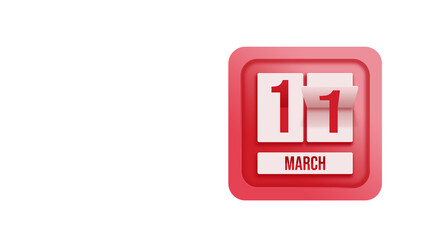 Fototapeta premium March 11st . Day 11 of month, Calendar date. Calendar in the form of a mechanical scoreboard red timetable tableau on white. Spring month, day of the year concept.