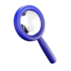 3D cartoon user interface illustration of a magnifying glass or zoom in or out icon on an isolated background. With studio lighting and a gradient colourful texture. 3D rendering