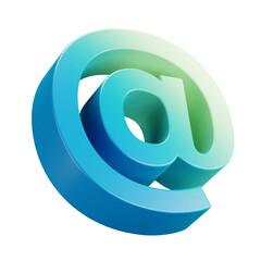 3D cartoon user interface illustration of a @ internet icon email mail  icon on an isolated background. With studio lighting and a gradient colourful texture. 3D rendering