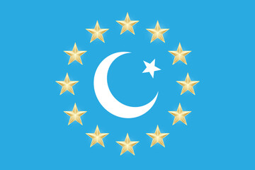 Fototapeta na wymiar Euro union with turkey flag. Vector twelve european golden shapes stars with moon isolated on a blue background. EU emblem sky.