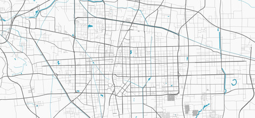 Shijiazhuang map. Detailed map of Shijiazhuang city administrative area. Cityscape panorama illustration. Road map with highways, streets, rivers.