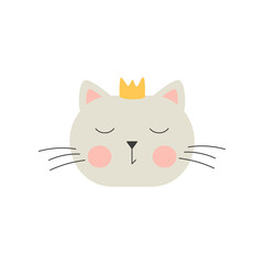 Cute grey flat cat with a small yellow crown	