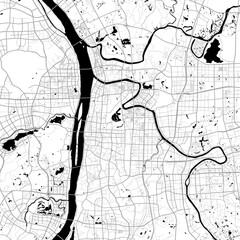 Map of Changsha city. Urban black and white poster. Road map with metropolitan city area view.