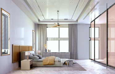 3d rendering,3d illustration, Interior Scene and  Mockup,3d rendering,3d illustration, Interior Scene and  Mockup,bed room industrial style render 3d,white wall decoration material wood.