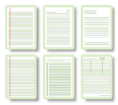 Notebook A4 Blank Grid Square Cell Lined Paper Sheet Set For School Notepad. Realistic Workbook Memo Notepapers With Shadow Mockup Template Isolated. Abstract Horizontal Lines Striped Page Background