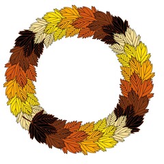 Autumn wreath of maple leaves. JPEG illustration. Design template, for stickers, creating patterns, 
wallpaper, wrapping paper, for  postcards, fabric, clothing, for children