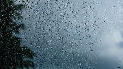 raindrop flow on window,cloudy background