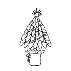Christmas tree in pot vector doodle clip art. Hand drawn Christmas tree illustration