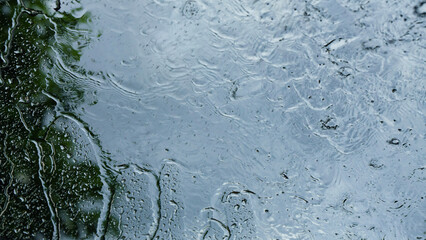 raindrop flow on window,cloudy background