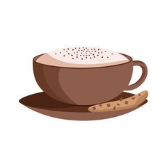 Cup of cappuccino with cookies. Vector illustration of cup of coffee.
