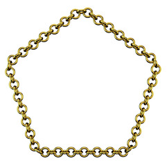 Golden chain. 3D rendering illustration. Pentagon frame.