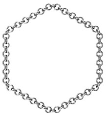 Metal chain. 3D rendering illustration. Hexagon frame.