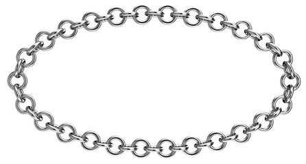 Metal chain. 3D rendering illustration. Oval frame.