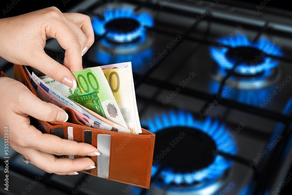 Sticker Blue fire on gas burner and paper money