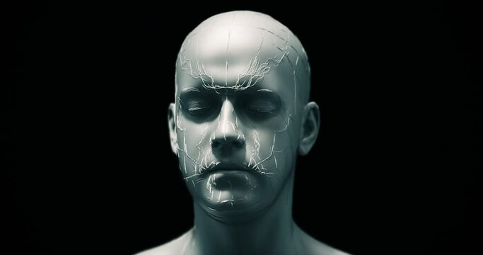 Humanoid powered by artificial intelligence technology. Processing cloud data. Futuristic technology related 3d animation.
