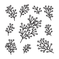 Fototapeta na wymiar Christmas plants vector doodle set. Hand drawn branches with berries vector set