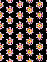 seamless red white pink flowers pattern background design vector solid black color