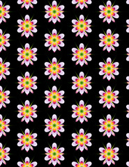 seamless red white pink flowers pattern background design vector solid black color