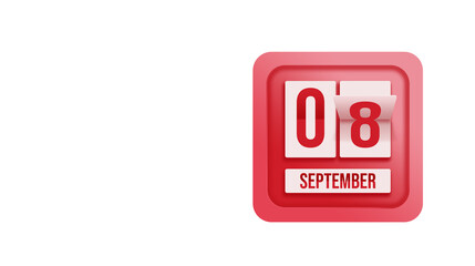 September 8th. Day 8 of month, Calendar date. Calendar in the form of a mechanical scoreboard red timetable tableau on white.   Autumn month, day of the year concept.