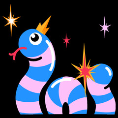 Vector illustration snake, bright hand drawn, Abstract comic icon, flat cartoon character in children's style