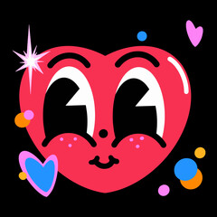 Vector illustration heart, bright hand drawn, Abstract comic icon, flat cartoon character in children's style