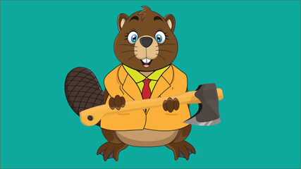 Cartoon happy beaver stock illustration - obrazy, fototapety, plakaty