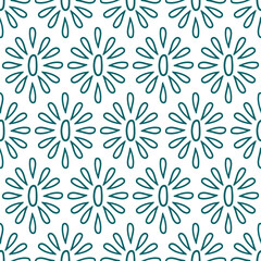 Seamless pattern with green outline flowers