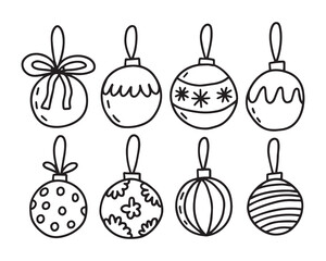 Christmas balls doodle vector set. Different kinds of Christmas balls decor