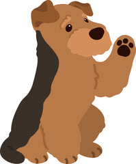 Simple and adorable Welsh Terrier illustration Waving Hand flat colored