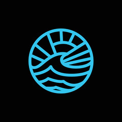 Premium Monoline Beach Logo Vector, summer vacation Symbol and icon, creative emblem Design Company