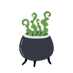 Vector cauldron with green boiling potion. Halloween cauldron illustration