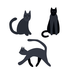 Hand drawn black cats set. Vector black cat illustration