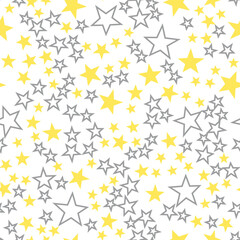 Yellow and gray stars seamless vector pattern