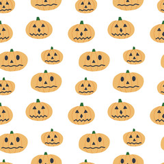 Obraz premium Hand drawn pumpkins head monsters seamless patterm. Halloween pumpkins pattern in cartoon style