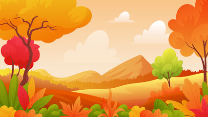 Fototapeta na wymiar Autumn forest landscape scene with beautiful warm color design