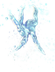 The water hand of an unknown creature sprays water in different directions after being shaken or hit