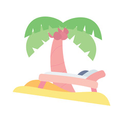 Beach bed and palm tree vector illustration isolated on white background