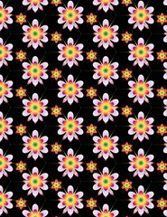 set seamless colorful flowers pattern background design vector solid black