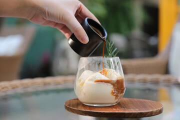Affogato coffee with ice cream