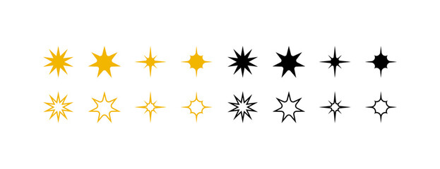 Stars. Star - vector icon. Black and yellow Stars collection. Symbol sky. Star different shapes. Vector illustration