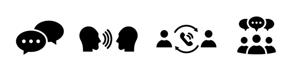 Conjunto de icono de comunicación. Conversación, mensaje, chat, llamada, idea, pensamiento. Ilustración vectorial
